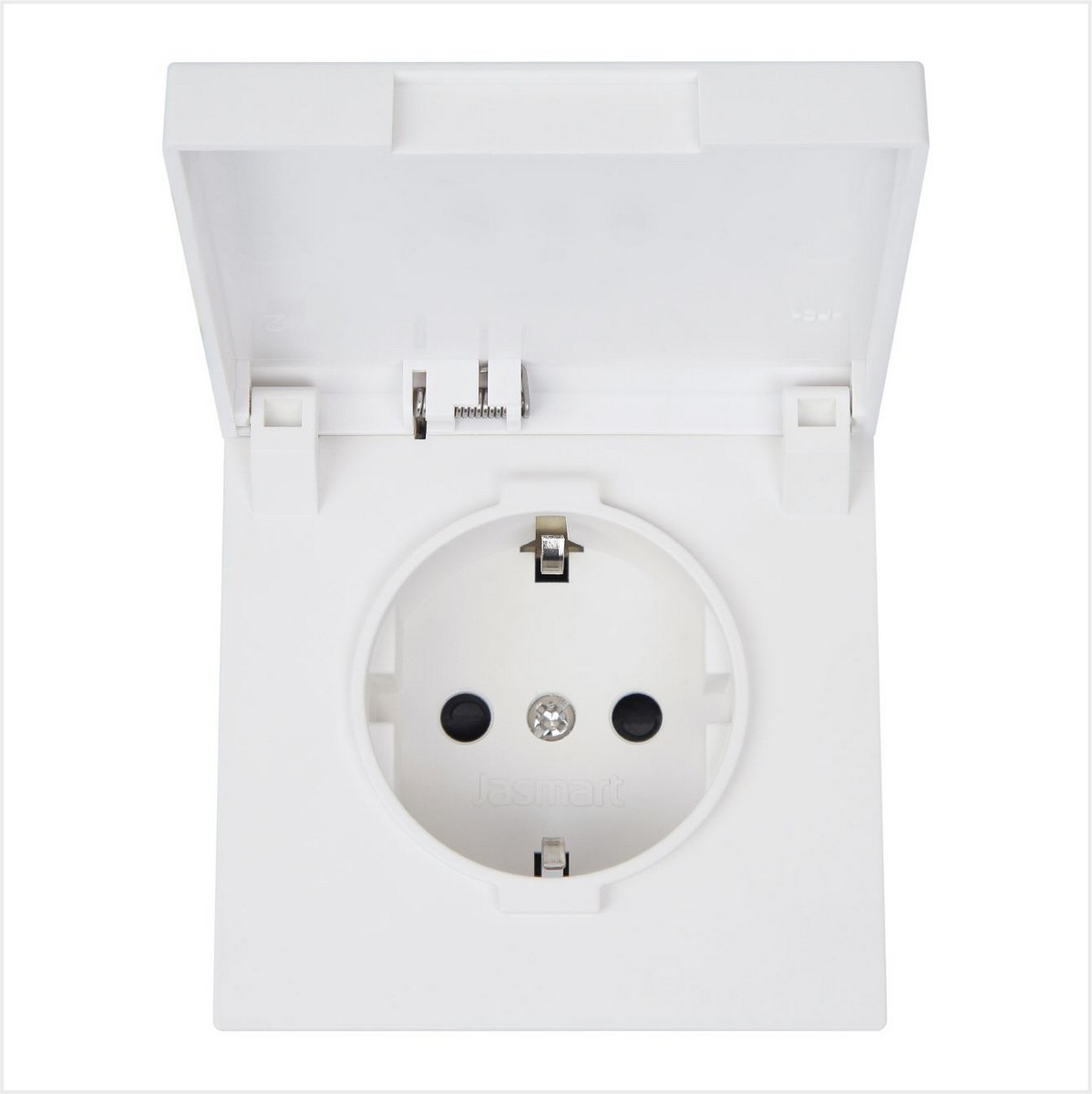JASMART FD - розетки и выключатели Розетка JASMART FD SCHUKO с крышкой и защитными шторками Белый матовый (soft touch) 5505PWM