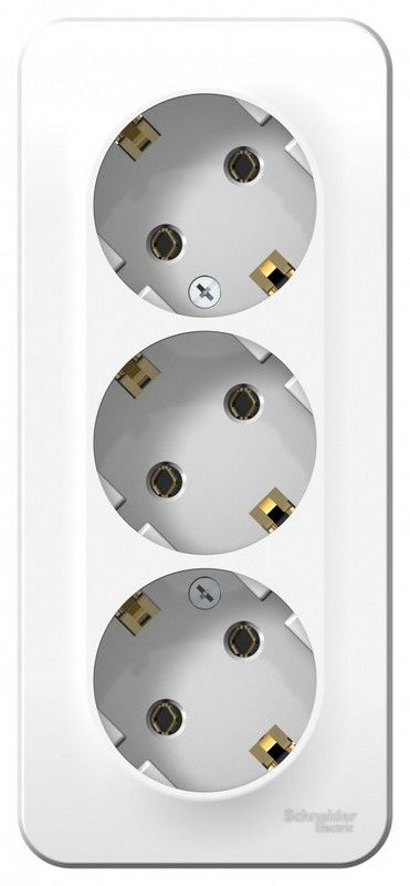 Blanca белые розетки и выключатели Розетка SE Blanca 3-ая Белый наружный с/з без шторок изолир. пластина BLNRA010311