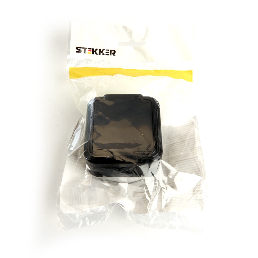 Накладные розетки и выключатели Stekker Розетка 1-местная б/з STEKKER PST16-20-44 16А IP44 черный Брест 39692