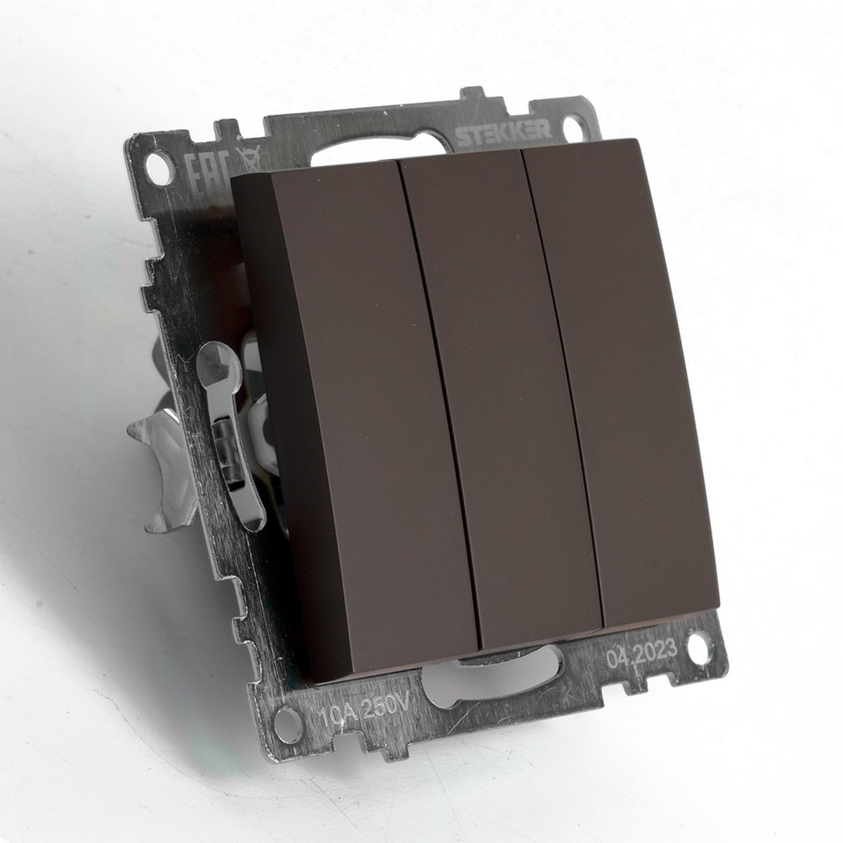 Катрин - Розетки и выключатели Stekker Выключатель 3-клавишный STEKKER GLS10-7108-04 250V 10А Катрин шоколад 49175
