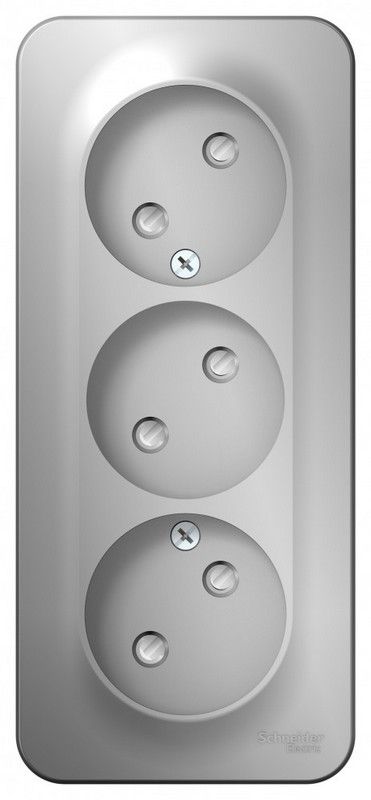 Blanca алюминий розетки и выключатели Розетка SE Blanca 3-ая Алюминий наружный б/з со шторками изолир. пластина BLNRA001313