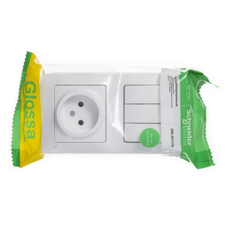 Glossa Белый Блок:Glossa Белый розетка и 3-кл. выключатель GSL000176