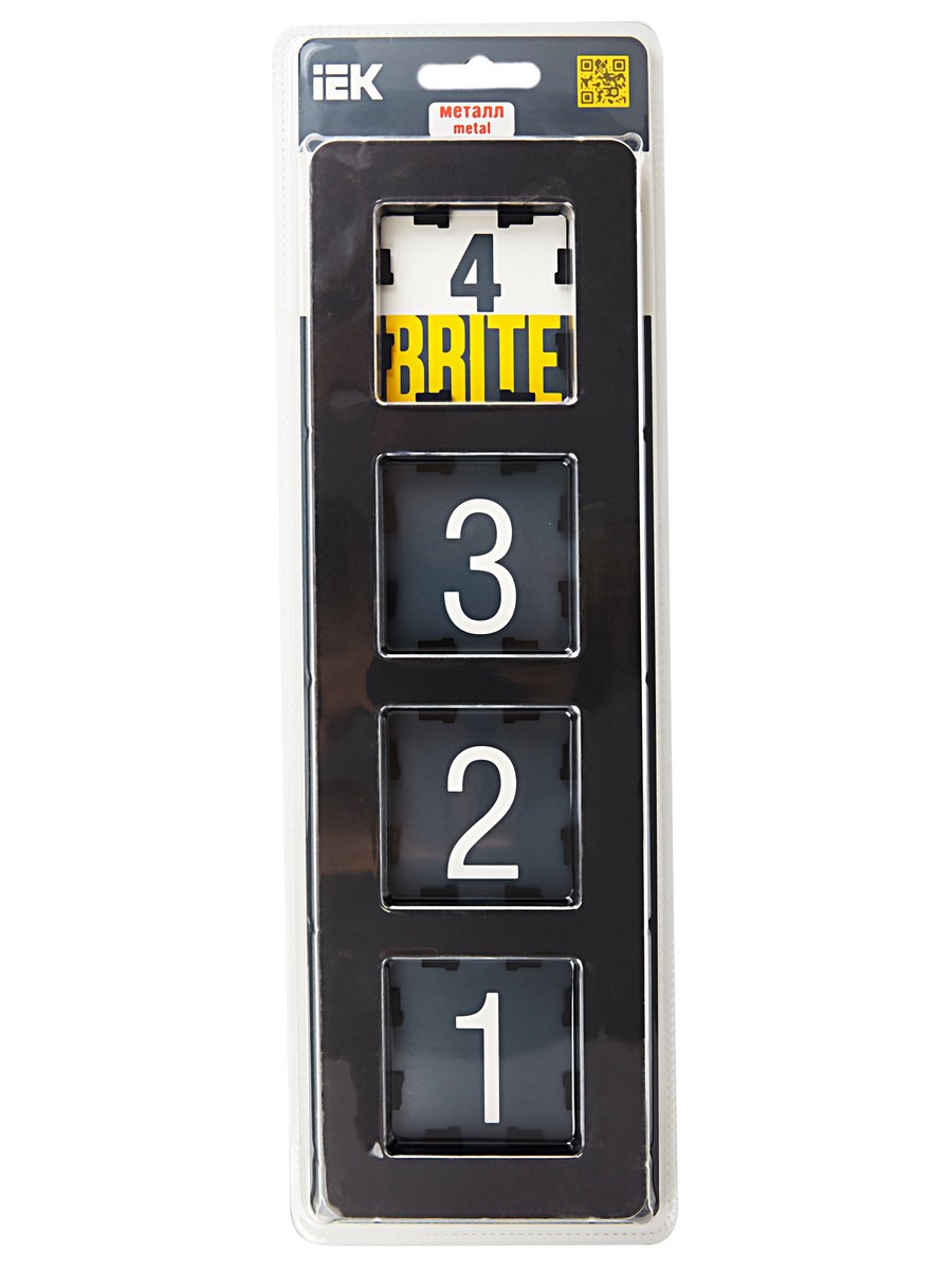 IEK Brite Рамки Рамка IEK BRITE DECOR Черный металл. скругл.угол 4-м РУ-4-1-Бр RE BR-M42-M-01-K02