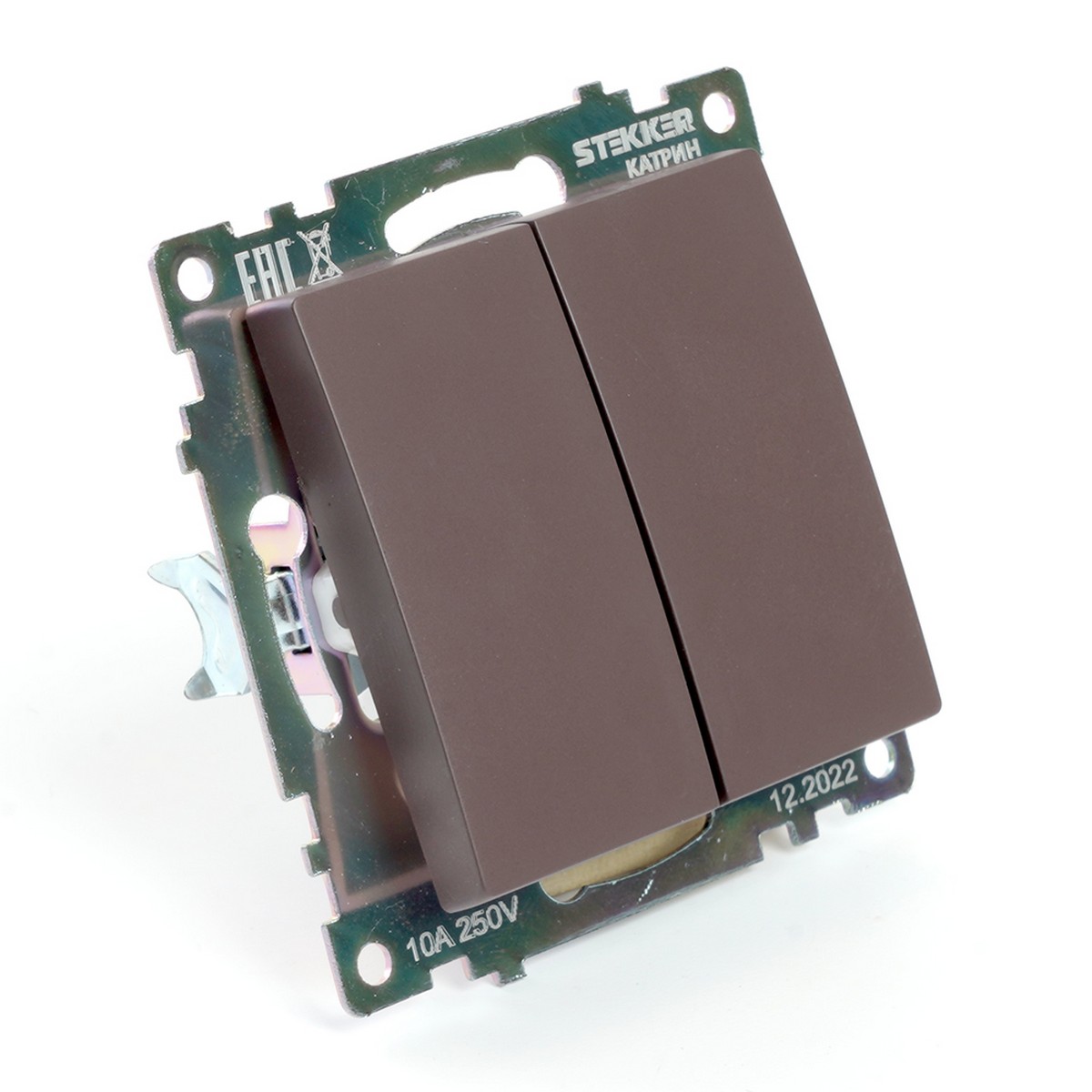 Катрин - Розетки и выключатели Stekker Выключатель 2-клавишный STEKKER GLS10-7104-04 250V 10А Катрин шоколад 49019