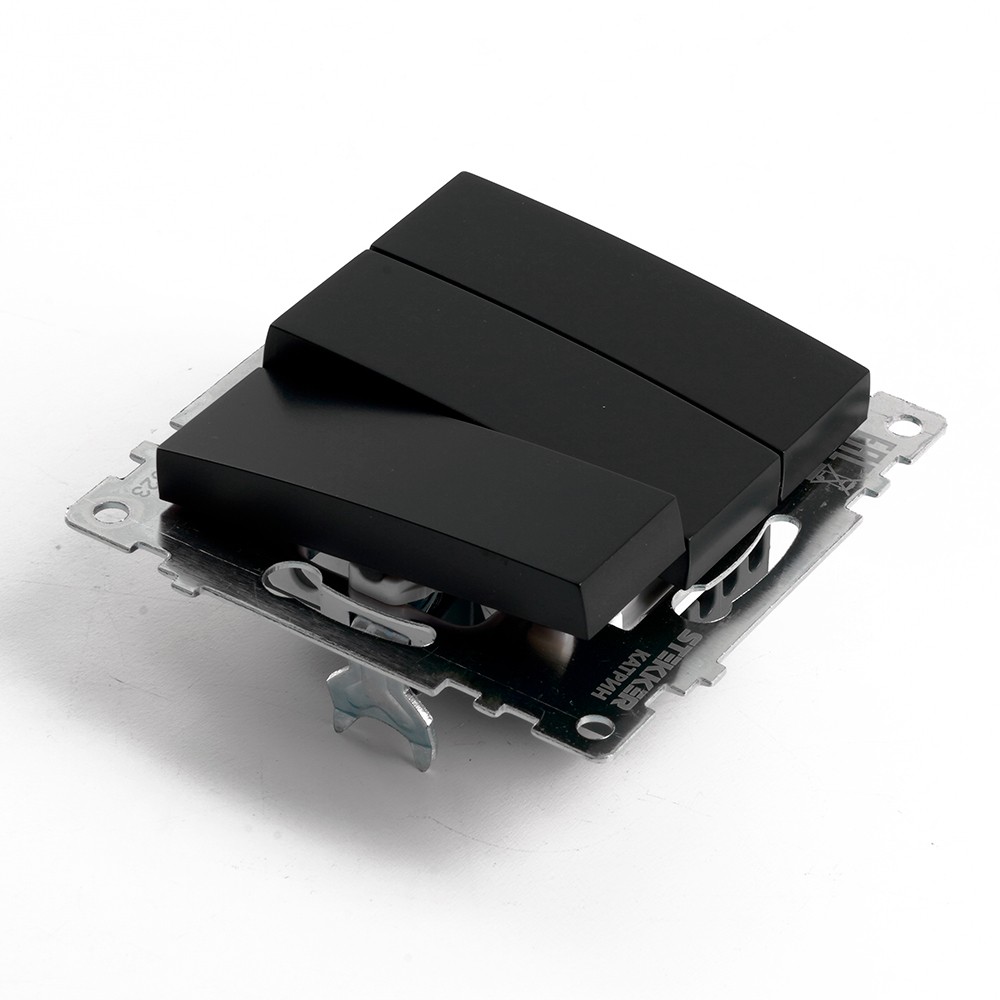 Катрин - Розетки и выключатели Stekker Выключатель 3-клавишный STEKKER GLS10-7108-05 250V 10А Катрин черный 49172