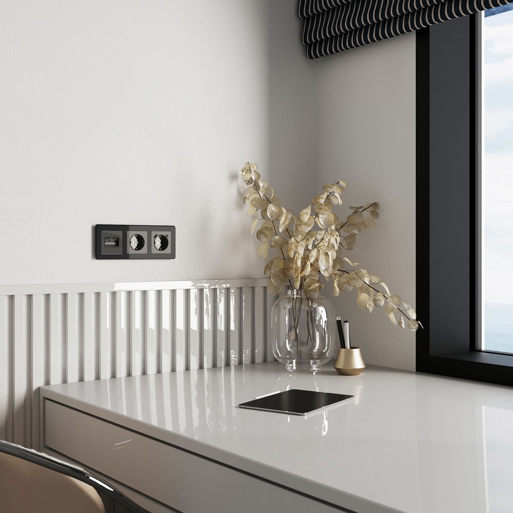 Werkel Графит акрил Накладка Werkel для двойной розетки Еthernet RJ-45 (графит акрил) W11911440