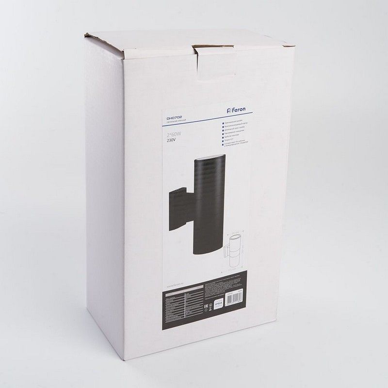 Уличные настенные светильники Светильник садово-парковый Feron DH0702 на стену вверх/вниз  2*E27 230V черный 06294 