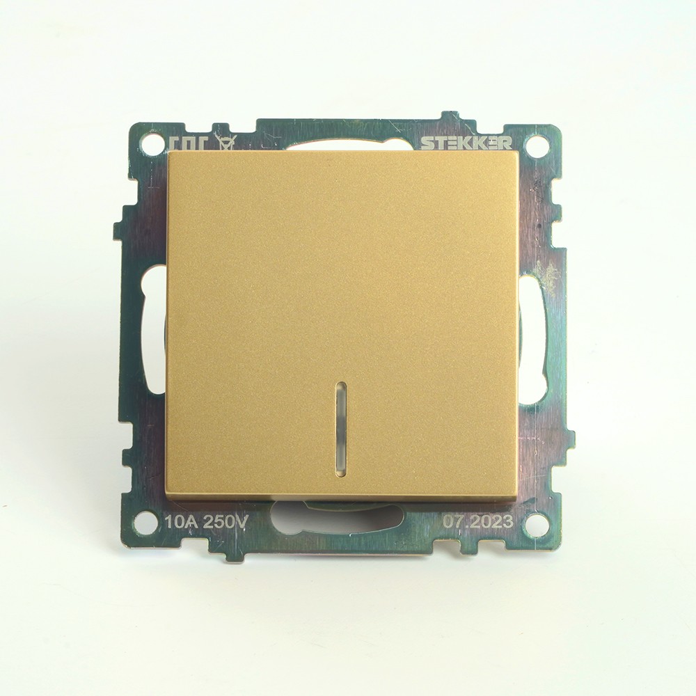 Катрин - Розетки и выключатели Stekker Выключатель 1-клавишный c индикатором STEKKER GLS10-7101-08 10А Катрин золото 49215