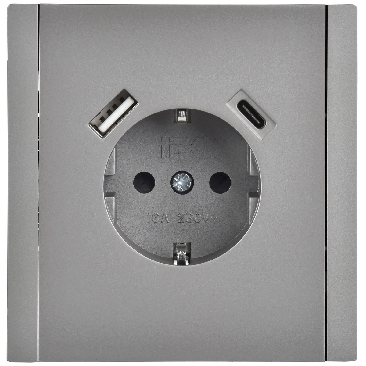 IEK FORTE&PIANO Сталь Розетка IEK FORTE&PIANO Сталь с/з со шт винтовое крепление 16А USB A+C 18Вт FP547