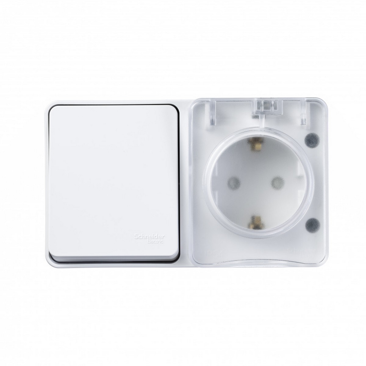 AtlasDesign Белый Блок розетка и выключатель Systeme Electric AtlasDesign Profi54 наружный Белый с/з со шт + 1-кл ATN5