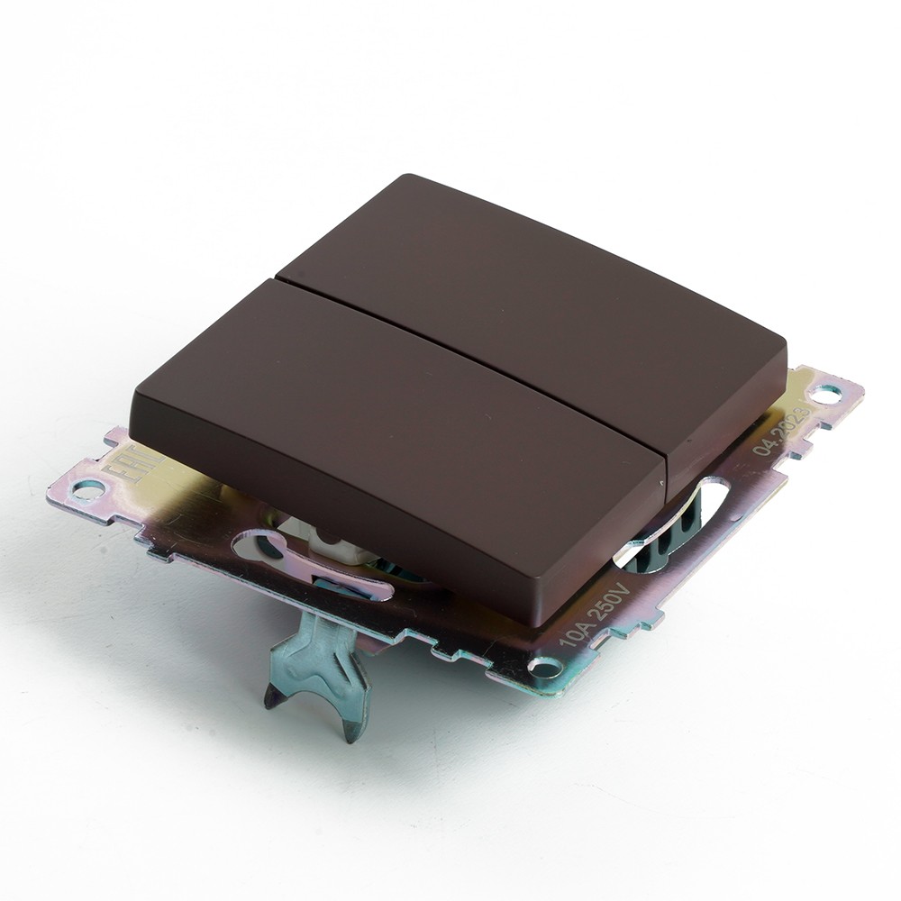 Катрин - Розетки и выключатели Stekker Переключатель 2-клавишный (механизм) STEKKER GLS10-7107-04 250V 10А Катрин шоколад 49170