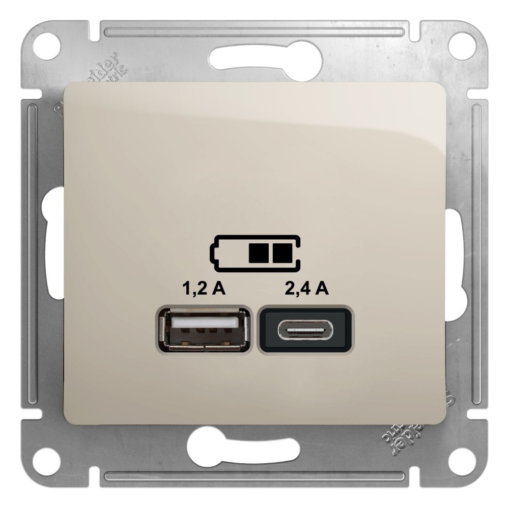 Glossa Молочный Розетка USB Systeme Electric Glossa Молочный A+С, 5В/2,4А, 2х5В/1,2 А GSL000939