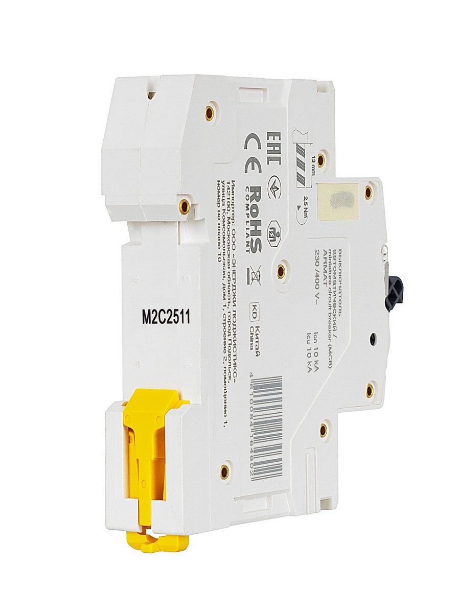1 полюсные (однополюсные) Автоматический выключатель IEK ARMAT M10N 1P C 25А AR-M10N-1-C025 