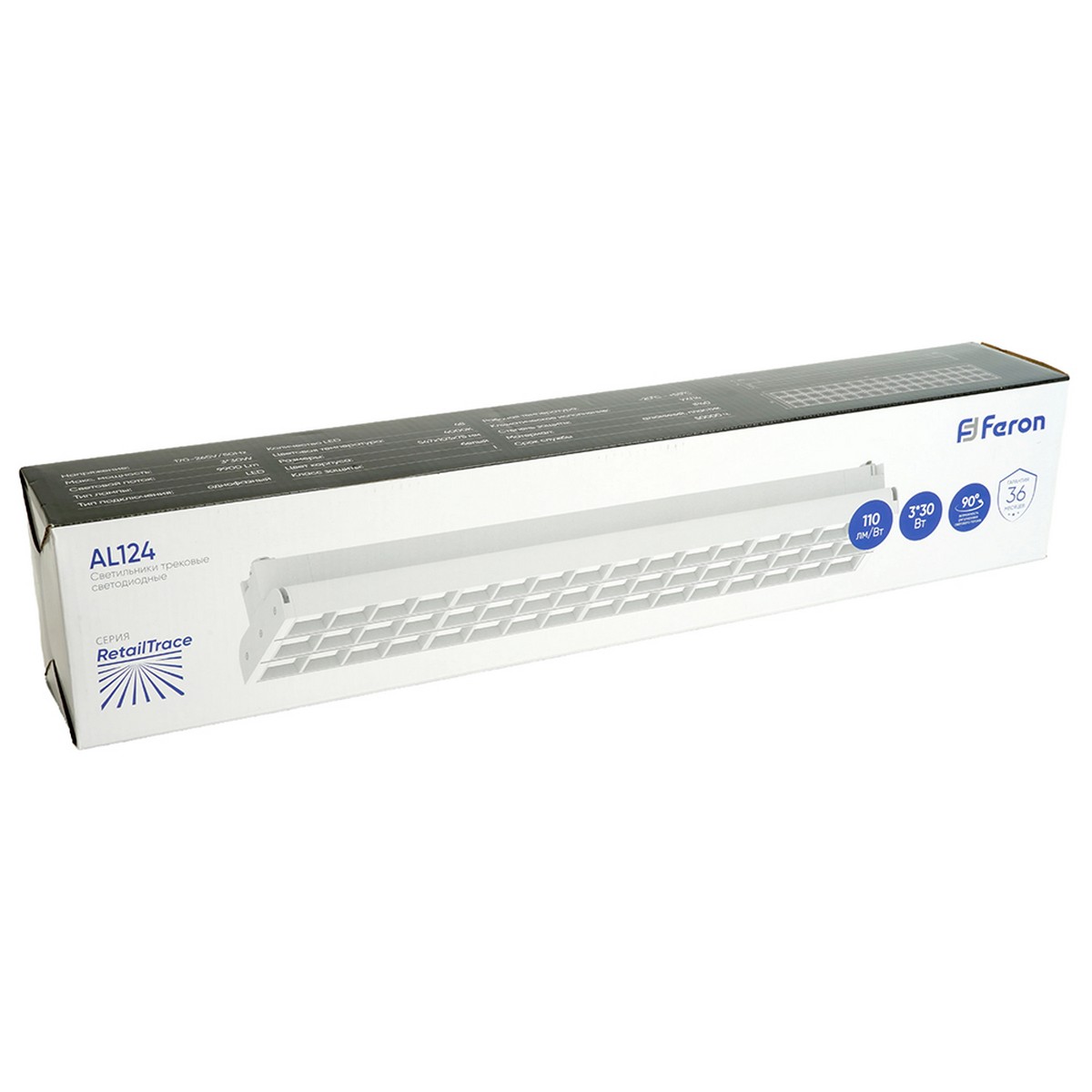 Трековые светодиодные светильники Светодиодный светильник Feron AL124 трековый на шинопровод 3*30W 4000K 60 градусов белый 48929 