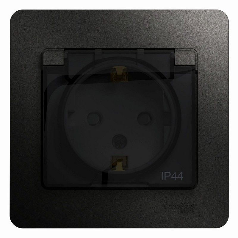 Glossa Антрацит Розетка Systeme Electric Glossa Антрацит с/з со шторками с крышкой, 16А, I GSL000748