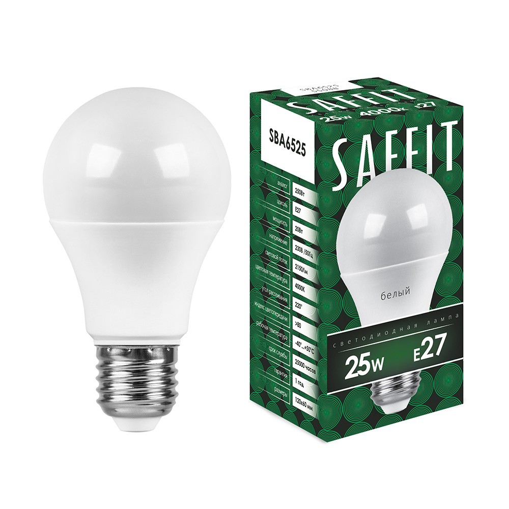 E27 Лампа светодиодная SAFFIT SBA6525 Шар E27 25W 4000K 55088 