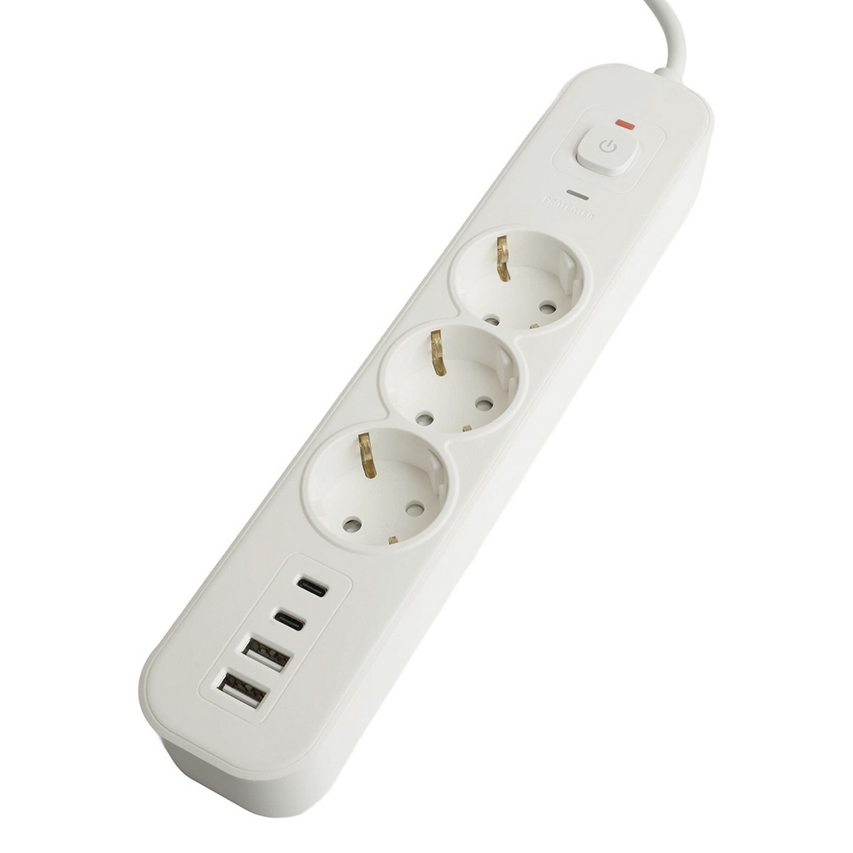 Колодки и удлинители, тройники Сетевой фильтр 3-местный с/з STEKKER 3x1мм2 3 м 250В 16А 2 USB-A+2 Type-C 3 серия Nova белый 50100 