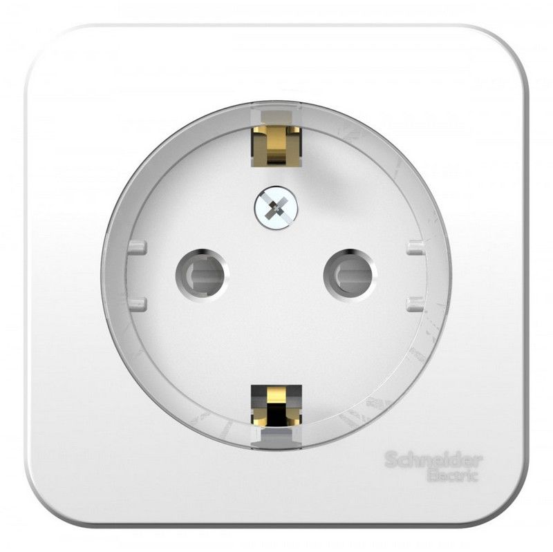 Blanca белые розетки и выключатели Розетка SE Blanca с/з Белый наружный со шторками (тонкая) изолир. пластина BLNRA111111