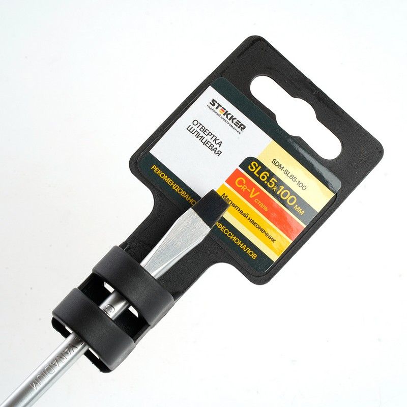 Отвертка шлицевая STEKKER SL 6.5 х 100 мм Cr-V двухкомпонентная рукоятка SDM-SL65-100 39773 фото