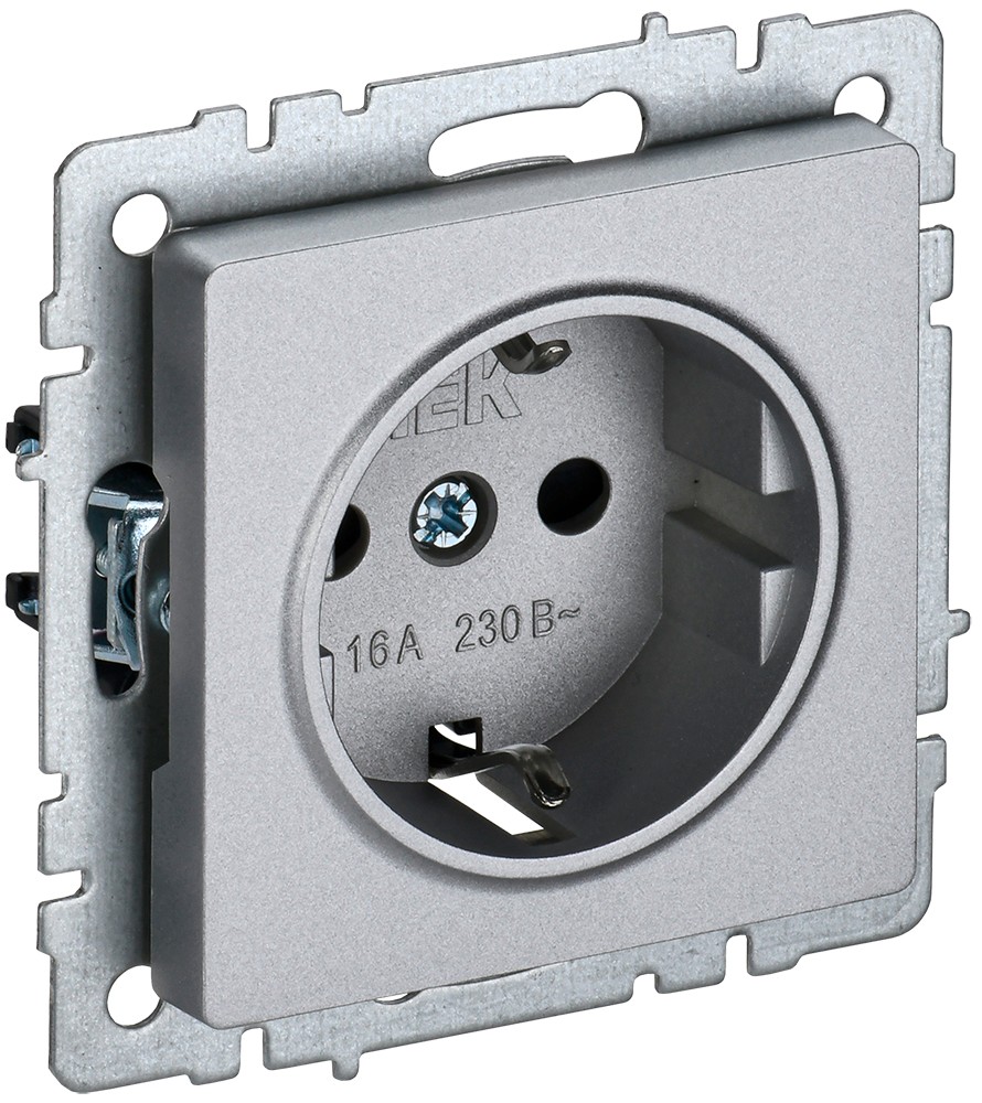 IEK Brite Алюминий Розетка IEK BRITE с/з без шторок 16А РС11-1-0-БрА алюминий BR-R11-16-K47