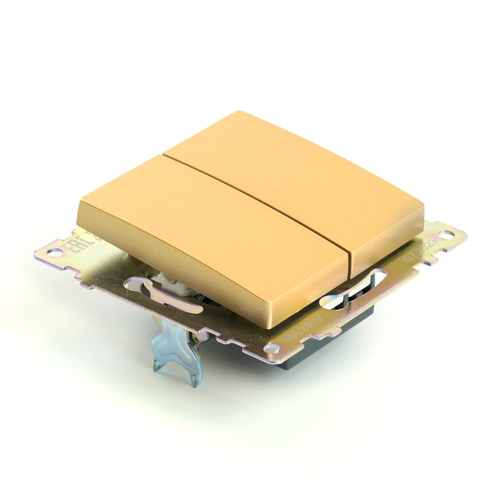 Катрин - Розетки и выключатели Stekker Переключатель 2-клавишный (механизм) STEKKER GLS10-7107-08 250V 10А  Катрин золото 49220