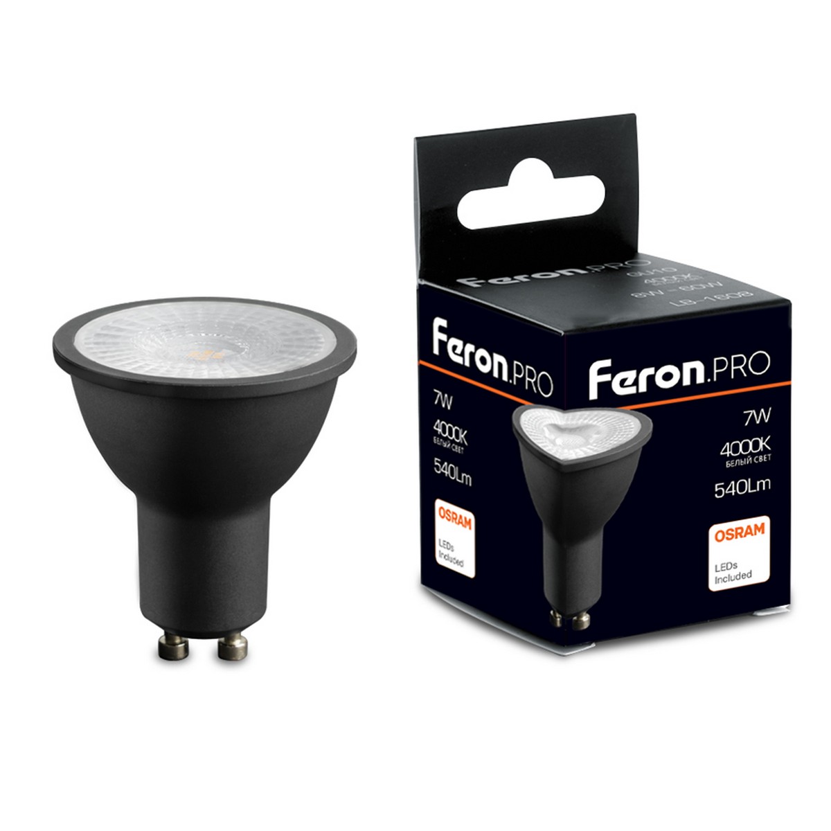 GU10 Лампа светодиодная Feron.PRO LB-1607 GU10 7W 4000K в черном корпусе 48955 