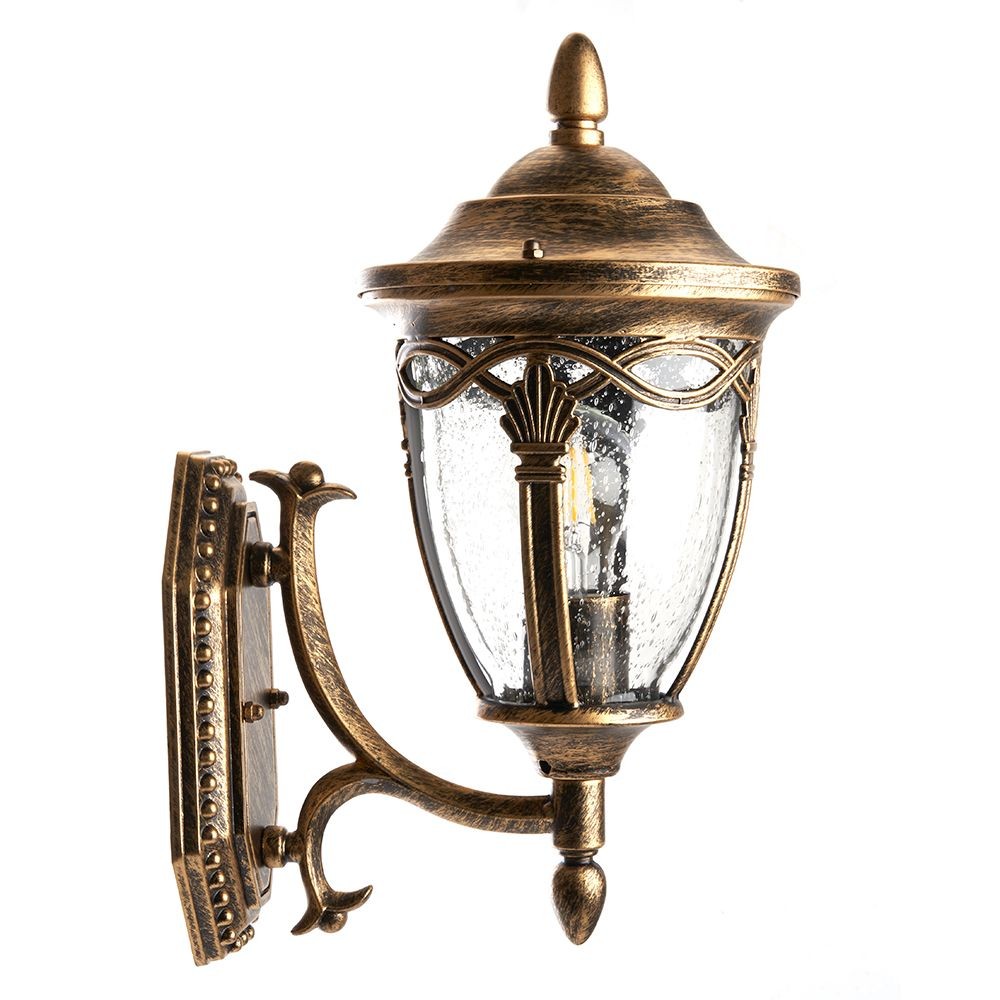 Уличные настенные светильники Светильник садово-парковый Feron PL682 на стену вверх 60W 230V E27 черное золото 11693 