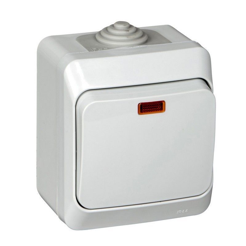 Этюд Серый Выключатель 1-клавишный Systeme Electric Этюд наружный Серый с подсветкой IP44 BA10-045C