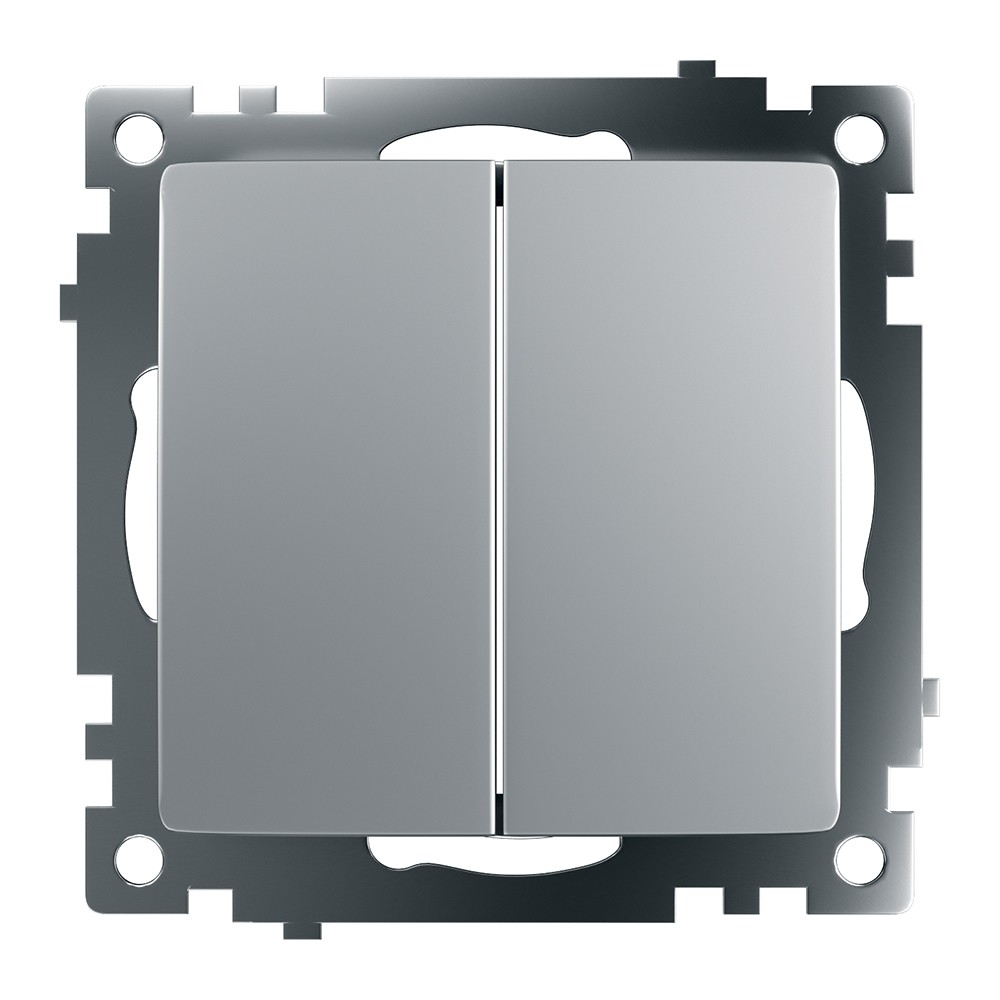 Катрин - Розетки и выключатели Stekker Выключатель 2-клавишный STEKKER GLS10-7104-03 250V 10А Катрин серебро 39578