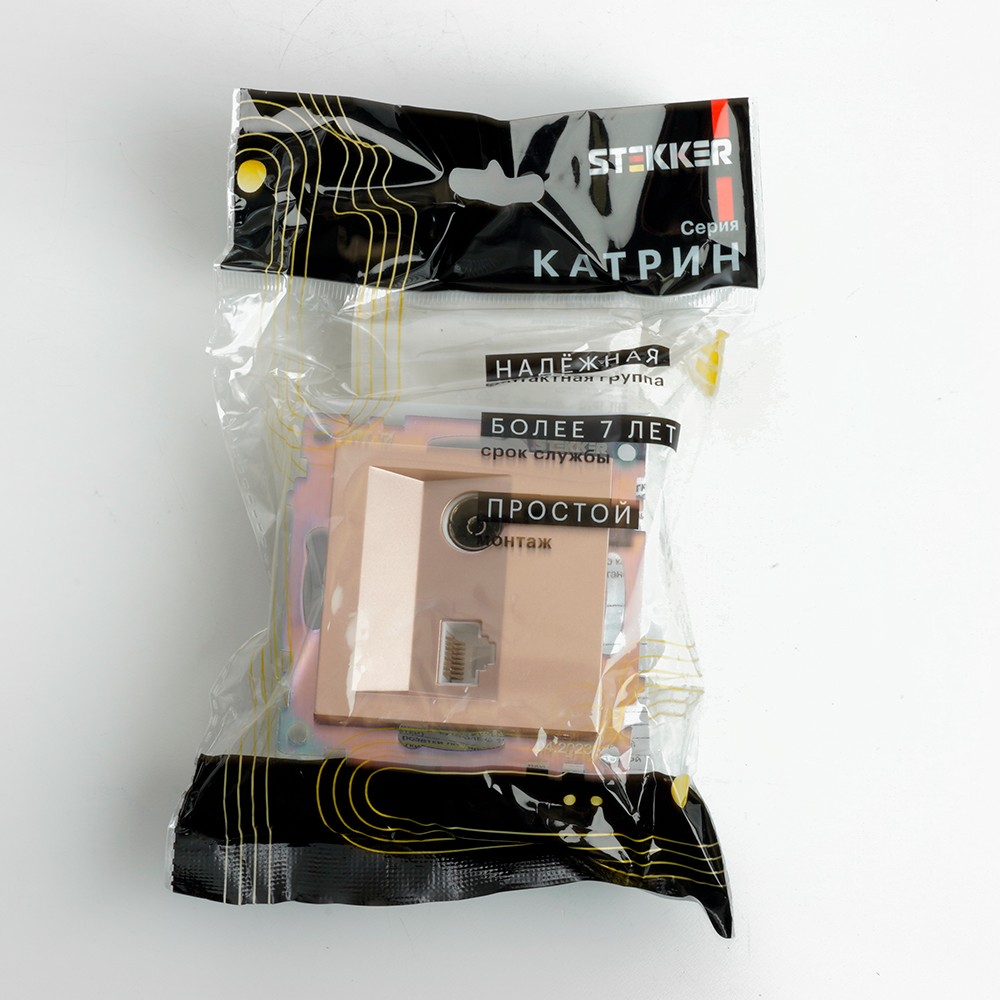 Катрин - Розетки и выключатели Stekker Розетка TV + компьютерная RJ-45 STEKKER GLS00-7106-02 Катрин шампань 49184