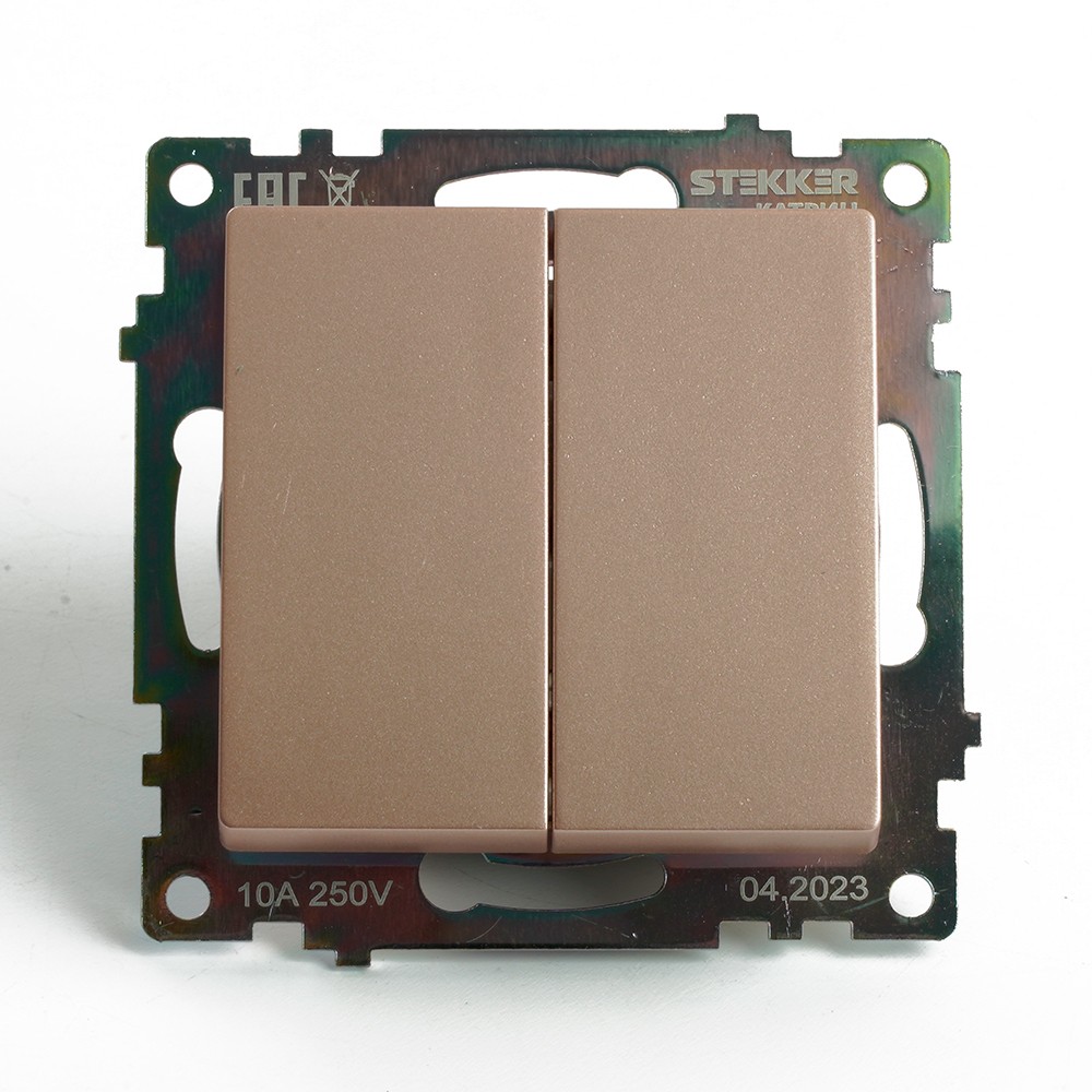 Катрин - Розетки и выключатели Stekker Переключатель 2-клавишный (механизм) STEKKER GLS10-7107-02 250V 10А Катрин шампань 49169