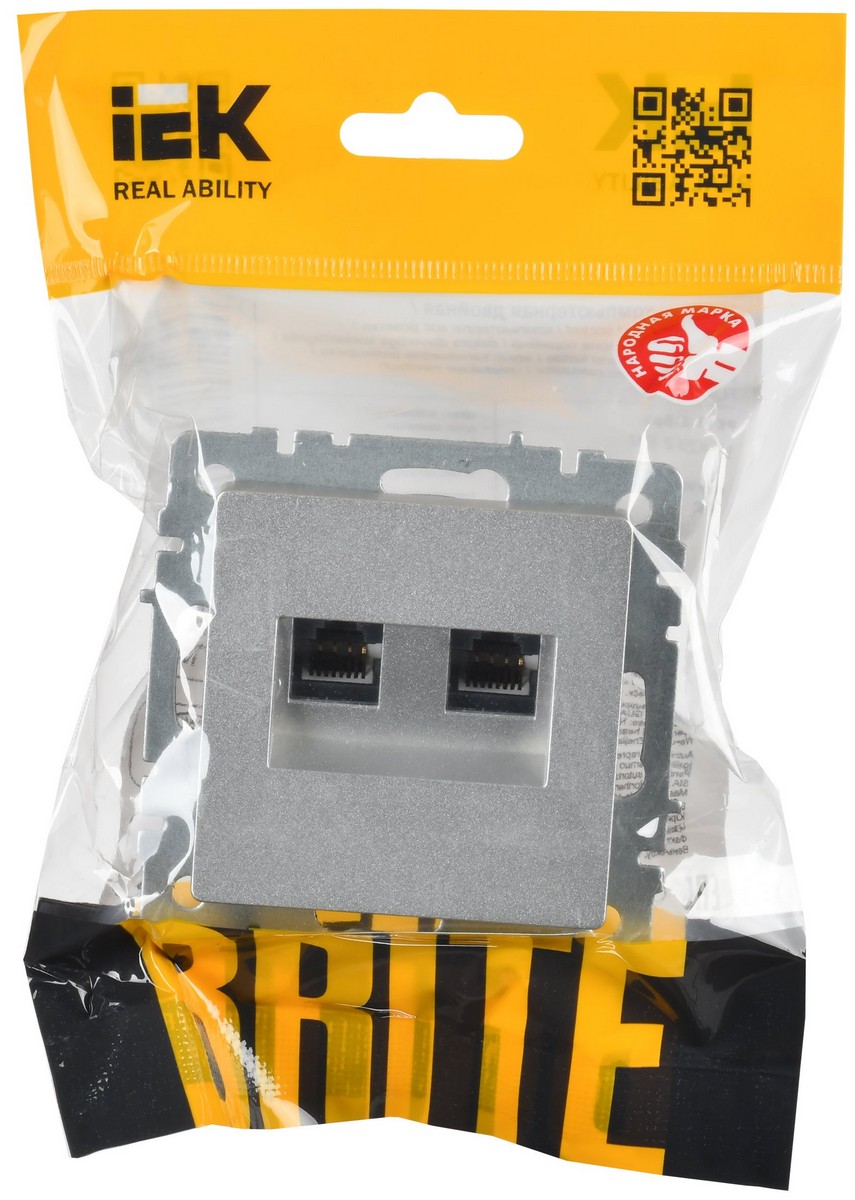 IEK Brite Алюминий Розетка компьютерная IEK BRITE BASE Алюминий 2-ая RJ45 кат.6 РК11-2-БрА BR-K20-2-K47