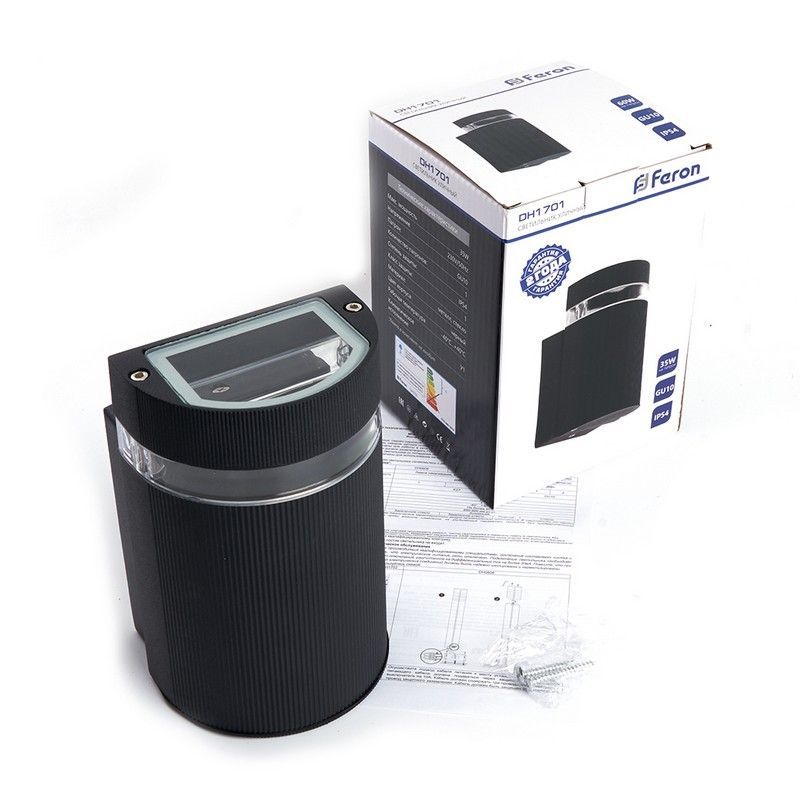 Уличные настенные светильники Светильник садово-парковый Feron DH1701 на стену вверх  GU10 230V черный 48317 