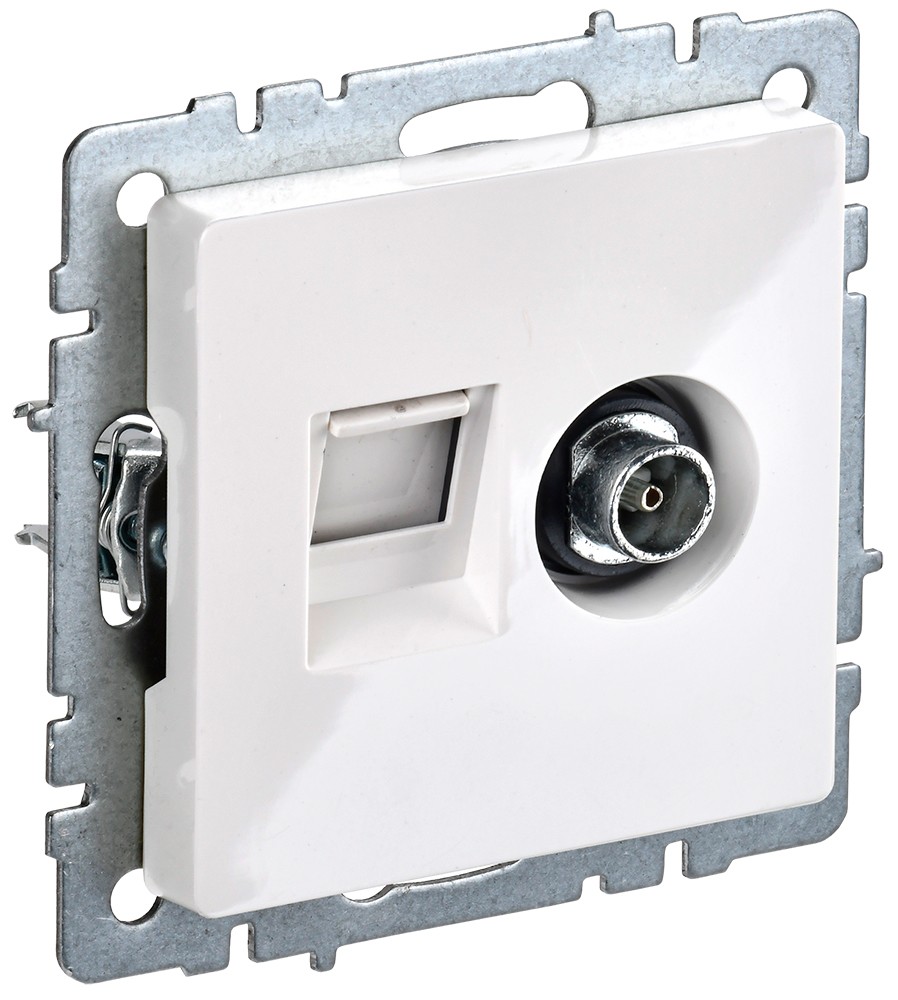 IEK Brite Белый Розетка IEK BRITE двойная TV+RJ45 кат.5E РТВ/РК12-БрКр белый BR-AK20-1-K01