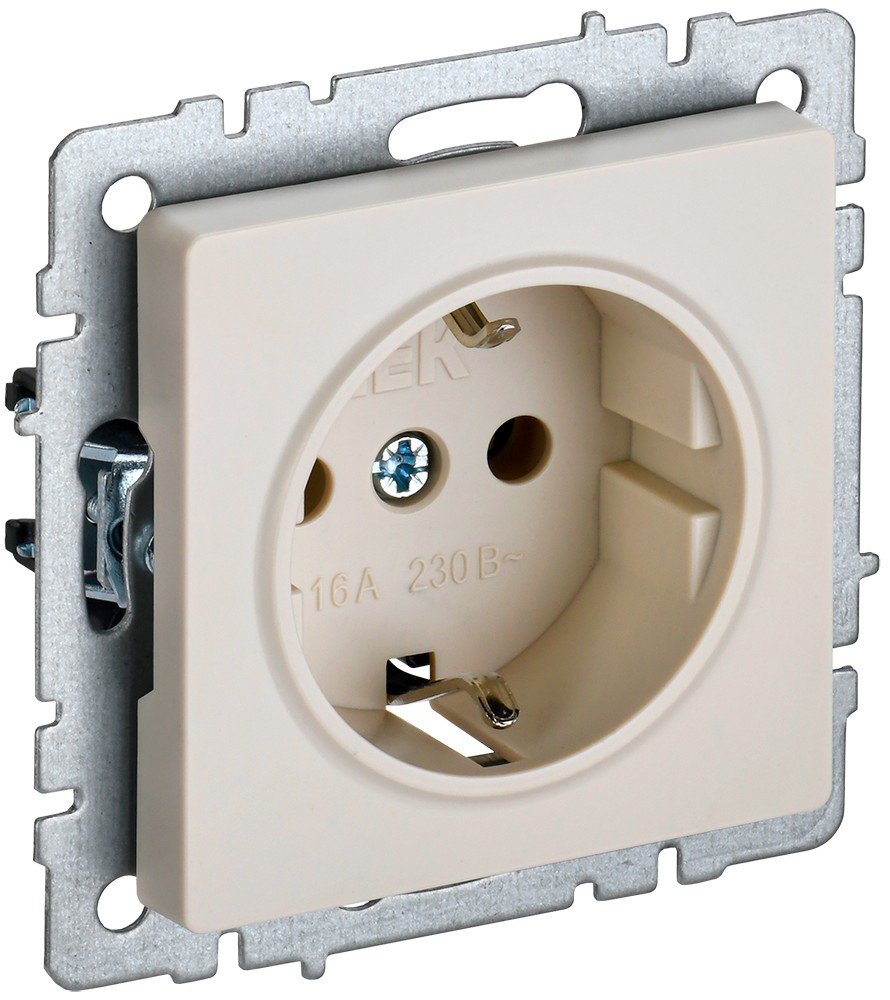 IEK Brite Бежевый Розетка IEK BRITE с/з с шторками 16А РС14-1-0-БрКр бежевый BR-R14-16-K10