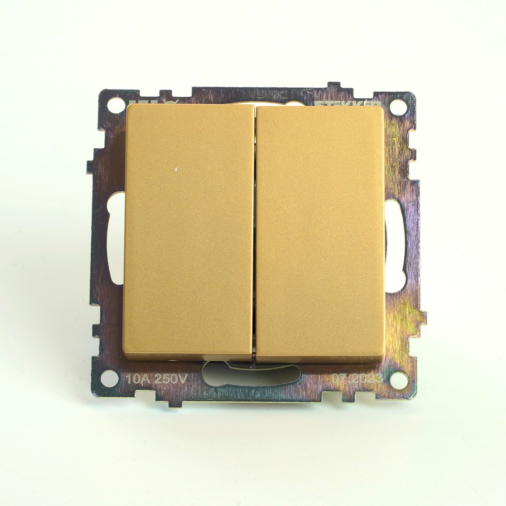 Катрин - Розетки и выключатели Stekker Выключатель 2-клавишный STEKKER GLS10-7104-08 250V 10А Катрин золото 49216