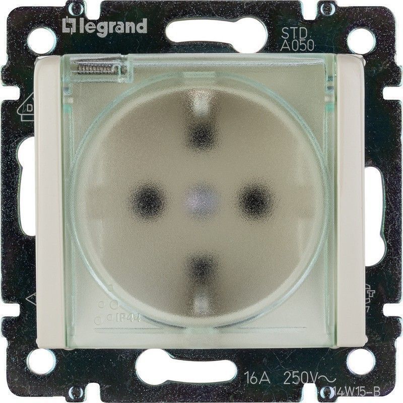 Legrand Valena Classic Кремовый Розетка Legrand Valena Крем 1-ая с/з с крышкой и защитными шторками IP 44 (к простой рамке) 774120