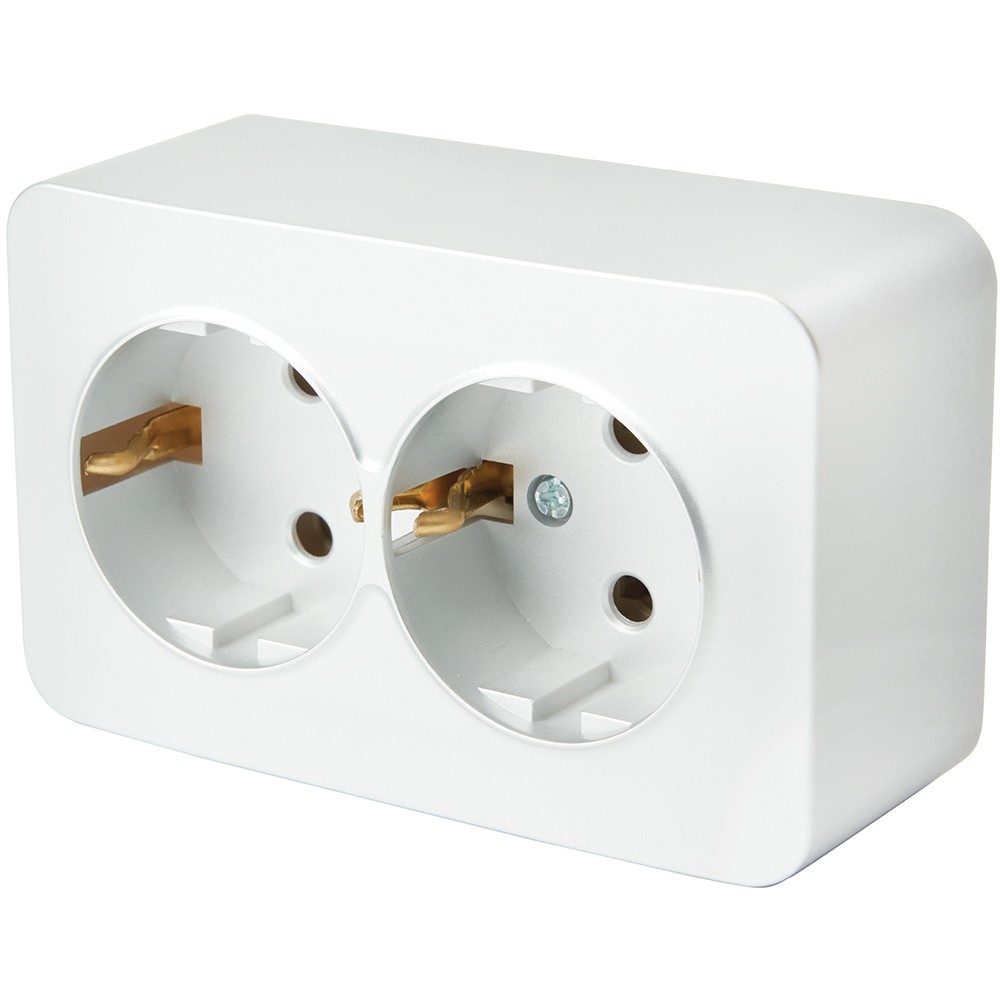 Накладные розетки и выключатели Stekker Розетка 2-местная STEKKER MST16-12-01 с/з открытой установки София белый 49304