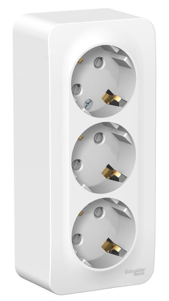 Blanca белые розетки и выключатели Розетка SE Blanca 3-ая Белый наружный с/з со шторками изолир. пластина BLNRA011311