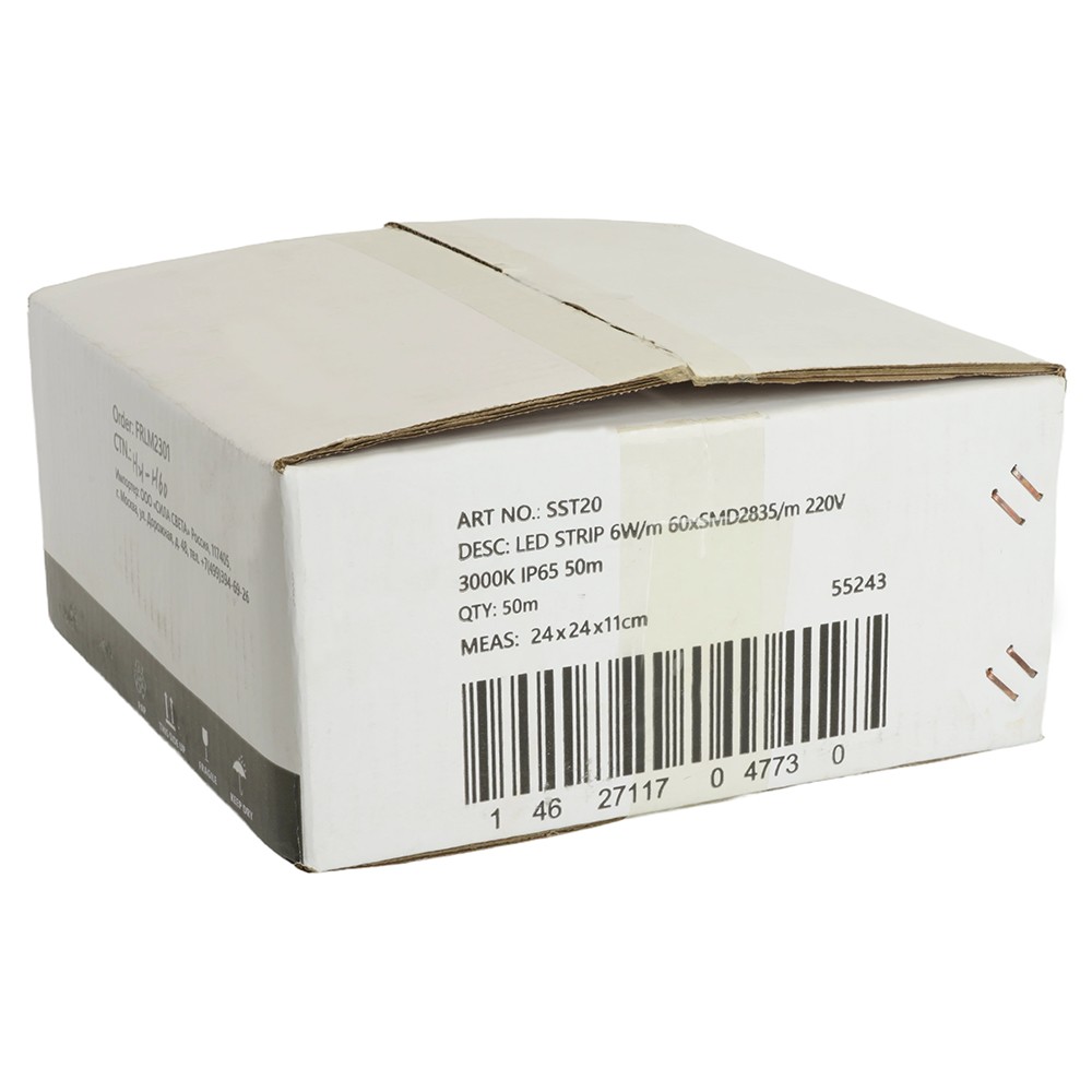 Светодиодная лента белая теплая Лента светодиодная SAFFIT SST20 60SMD(2835)/м 6Вт/м 220V 50м 3000K IP65 55243 (цена за метр, продается кратно 50 