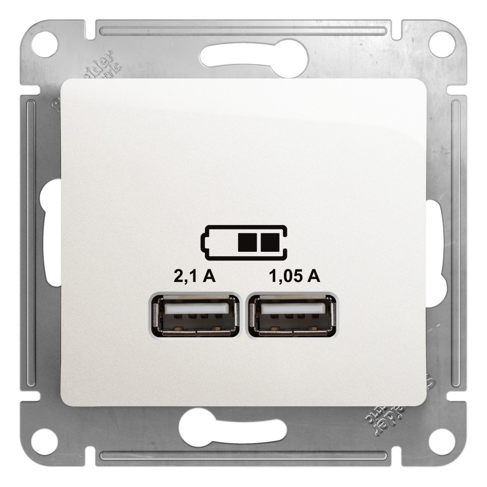 Glossa Перламутр Розетка USB Systeme Electric Glossa Перламутр 5В/2,1А, 2х5В/1,05А GSL000633