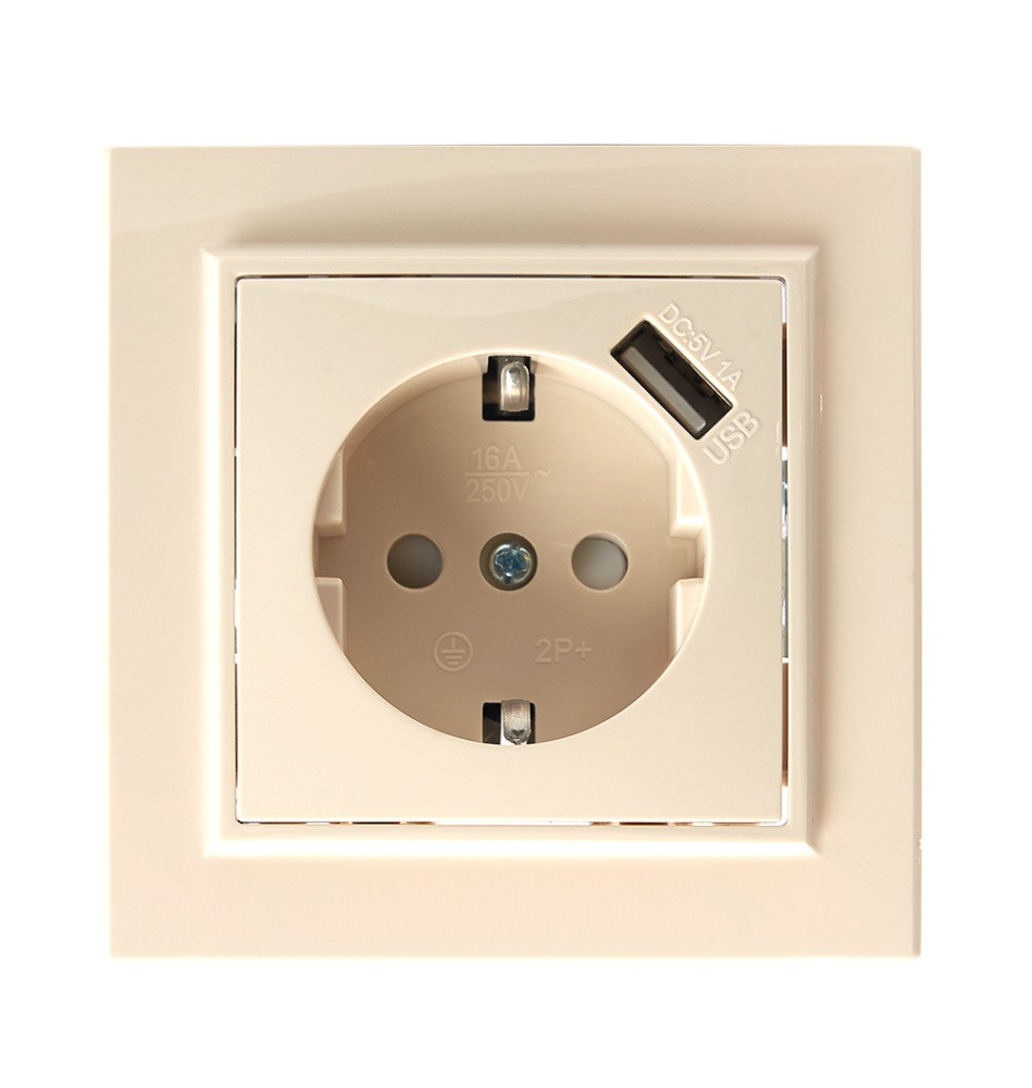 Эрна - Розетки и выключатели Stekker Розетка 1-местная с/з STEKKER PST16-9011-02 16А с защ. шторкой и с USB Эрна слоновая кость с ра39237