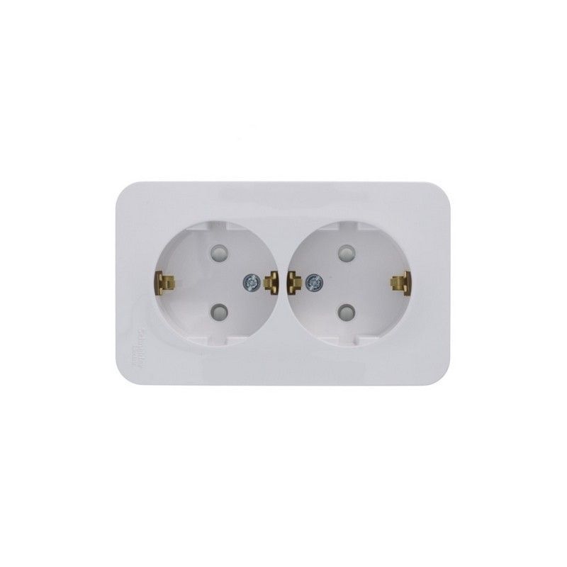 Blanca белые розетки и выключатели Розетка SE Blanca 2-ая Белый наружный с/з со шторками изолир. пластина BLNRA011211