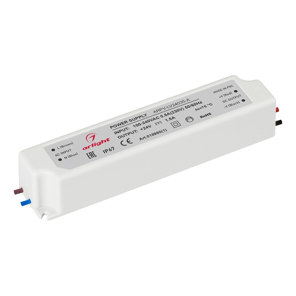 Блоки питания для светодиодной ленты Блок питания Arlight ARPV-LV24035-A (24V, 1.5A, 35W) (IP67 Пластик, ) 018980(1) 