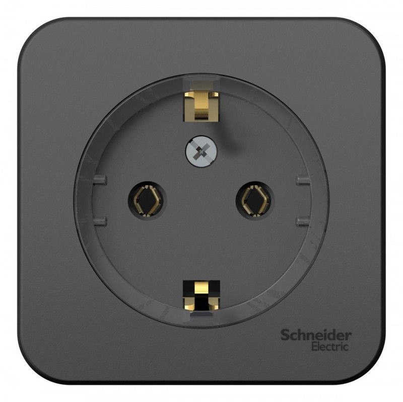 Blanca антрацит розетки и выключатели Розетка SE Blanca с/з Антрацит наружный без шторок (тонкая) изолир. пластина BLNRA110116