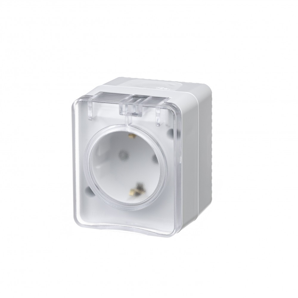 AtlasDesign Белый Розетка Systeme Electric AtlasDesign Profi54 наружная Белый с/з со шторками IP54 ATN540145