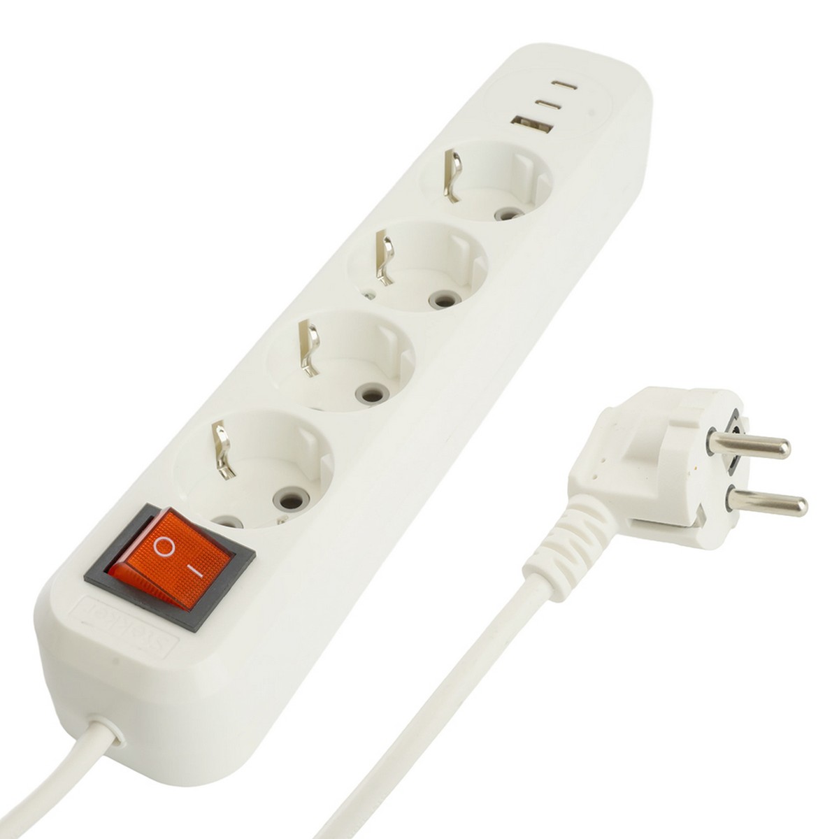 Колодки и удлинители, тройники Удлинитель 4-местный с/з с выключ. STEKKER HM071-41-02 2м 1USB+2C 2.4A Home белый 50139