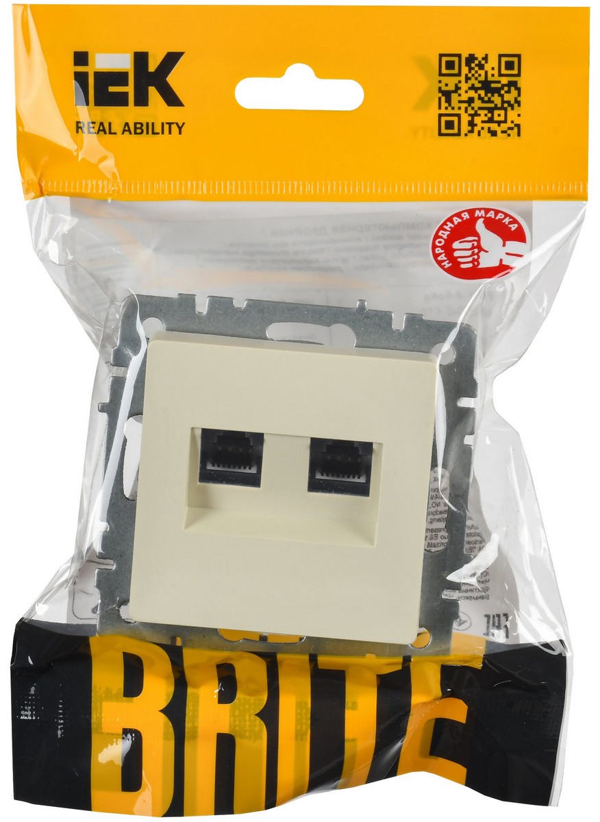 IEK Brite Бежевый Розетка IEK BRITE двойная RJ11+RJ45 кат.5E РК/Т12-БрКр бежевый BR-KT20-O-1-K10