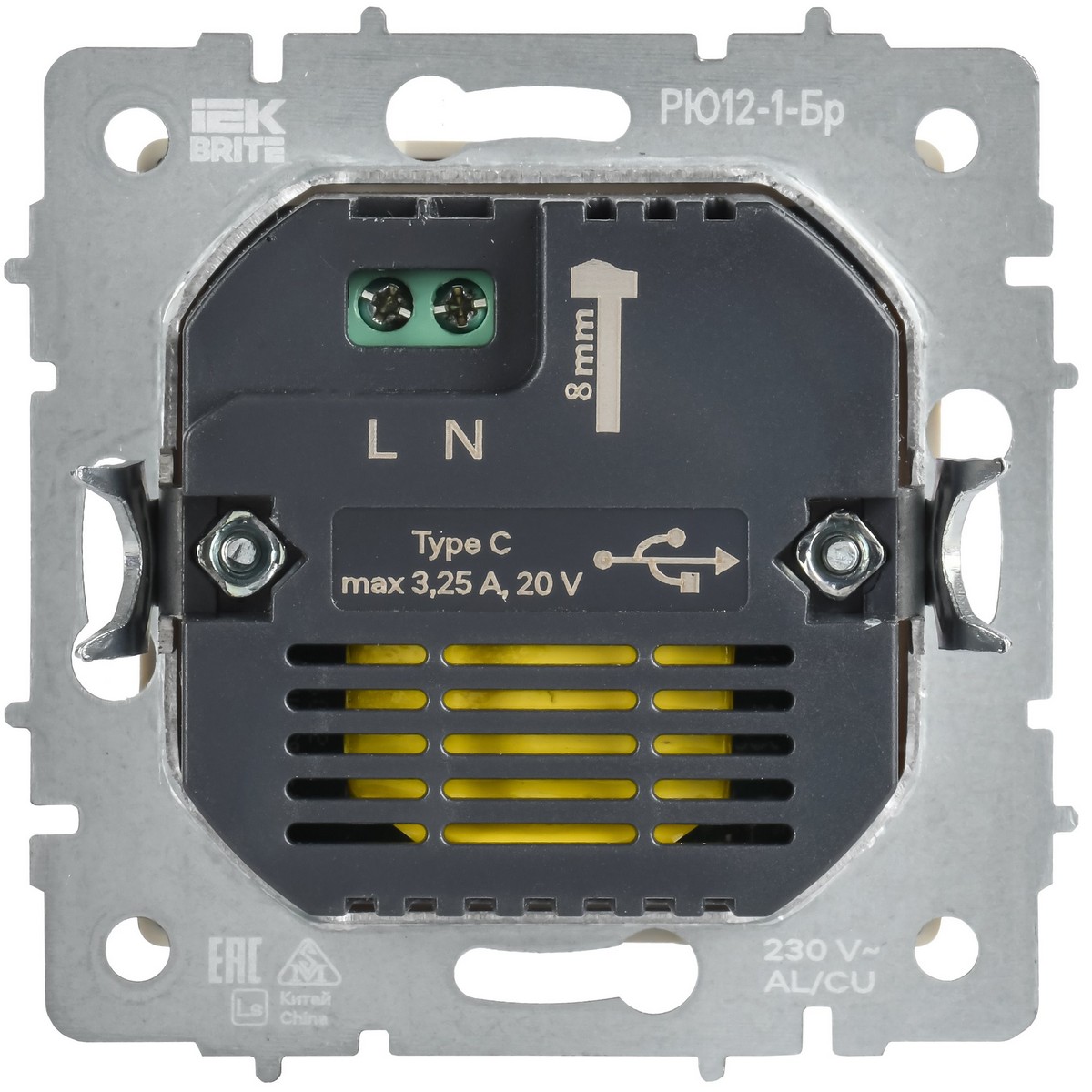 IEK Brite Черный Розетка USB IEK BRITE C 65Вт высокоскор. зар. РЮ12-1-БрЧ черный