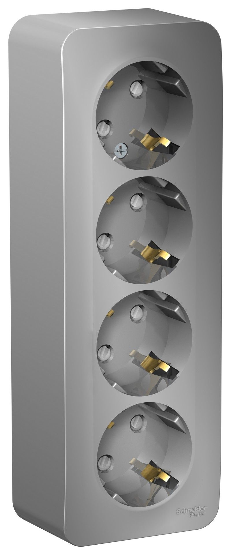 Blanca алюминий розетки и выключатели Розетка SE Blanca 4-ая Алюминий наружный с/з со шторками изолир. пластина BLNRA011413